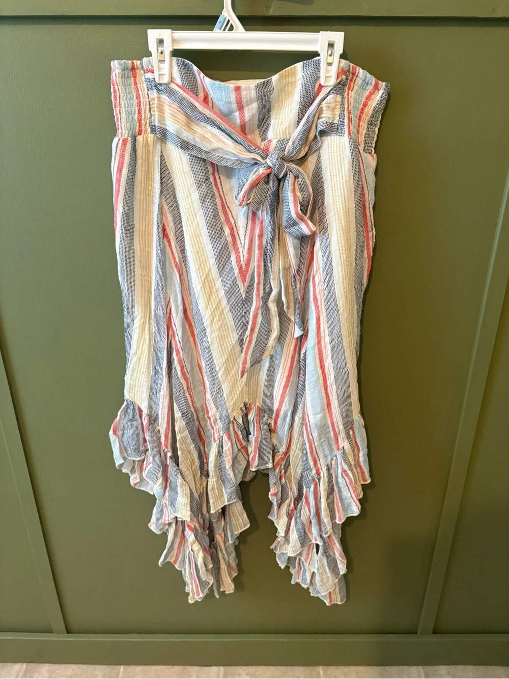 Versona Multicolor Striped Asymmetrical Ruffle Skirt - Picture 3 of 5